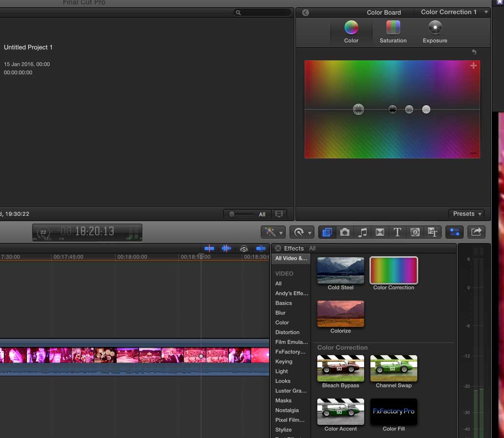 Colour correcting cine film